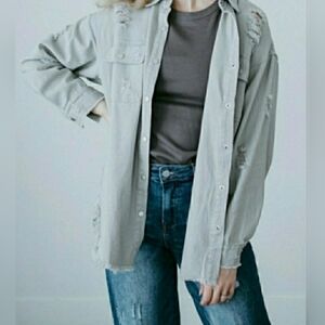 HEYDAY CASUAL CLASSIC DISTRESSED SHACKET